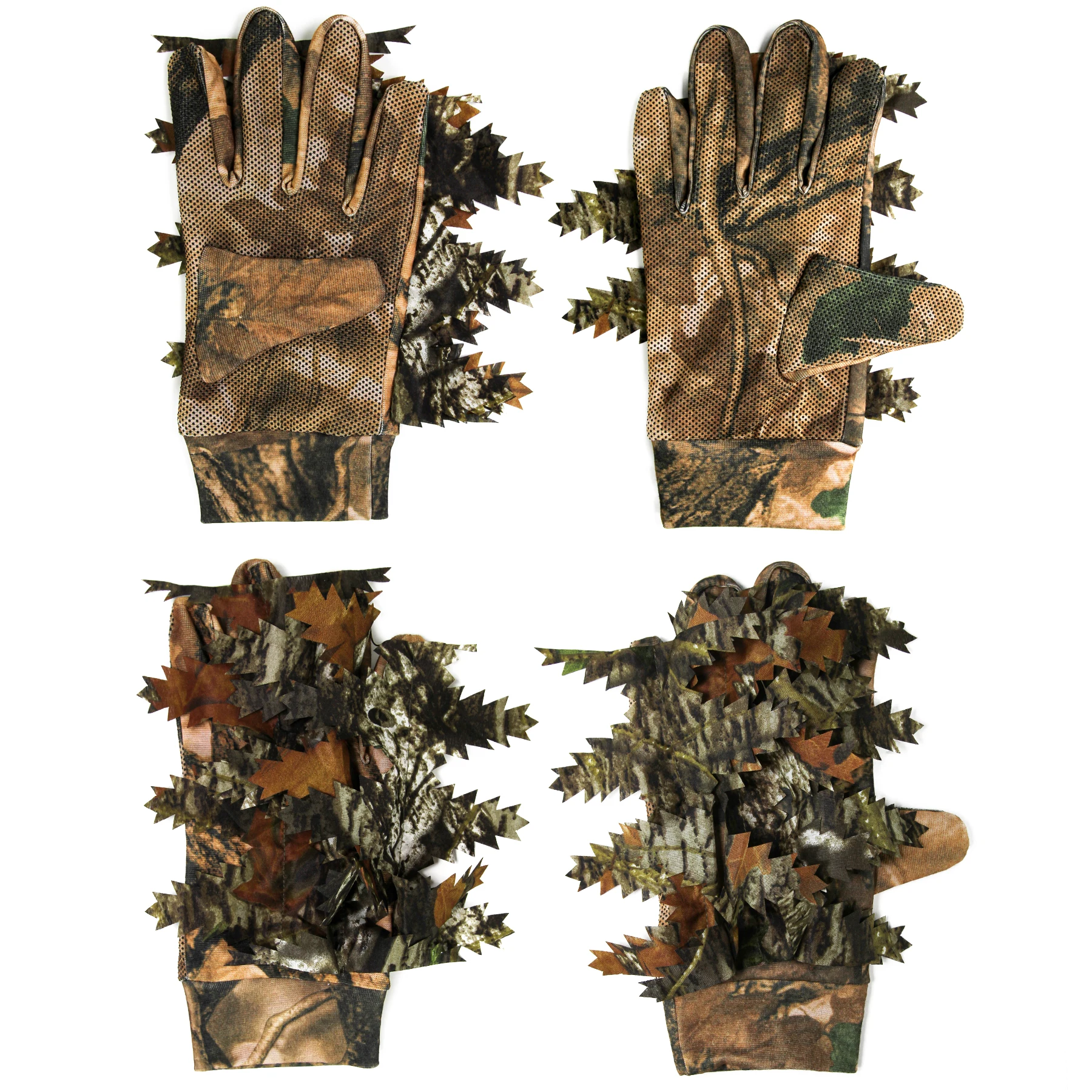 

GUGULUZA 3D Leaf Camo Gloves Polyester Non-slip Tactical Shooting Full Finger Gloves for Fishing Hunting Cycling CS Sports