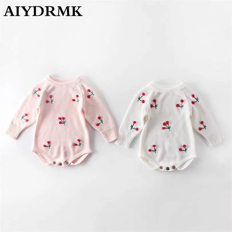 Вязаная одежда для малышей хлопковый комбинезон маленьких девочек с вишней