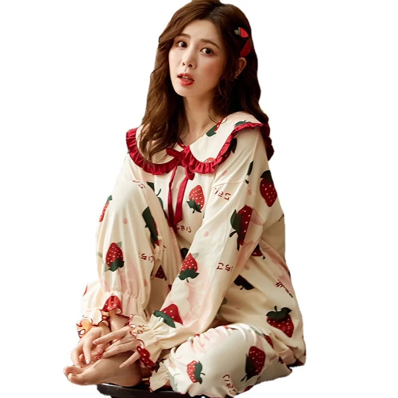 

2021 new Autumn long sleeves cotton plus size lingere pajamas for women