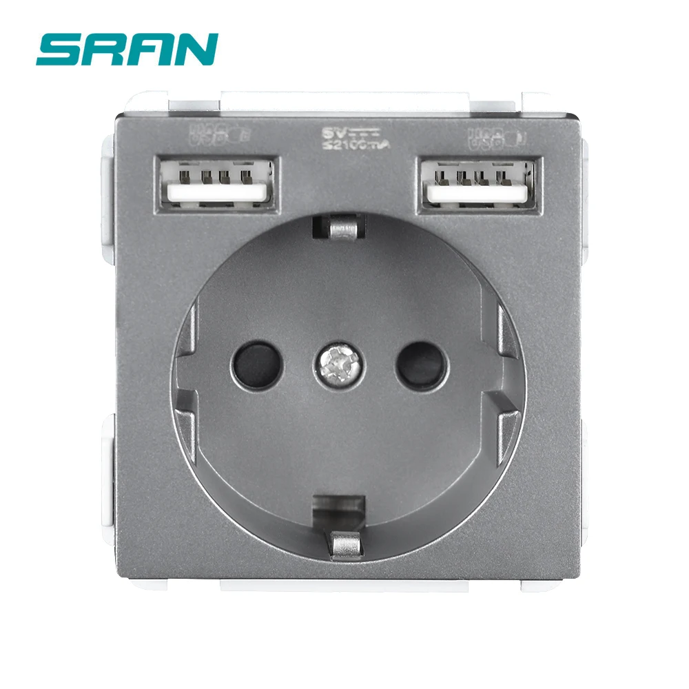 SRAN 52*52 ЕС розетка с функцией usb модуль аксессуары Подходит для 86*86 панелей |