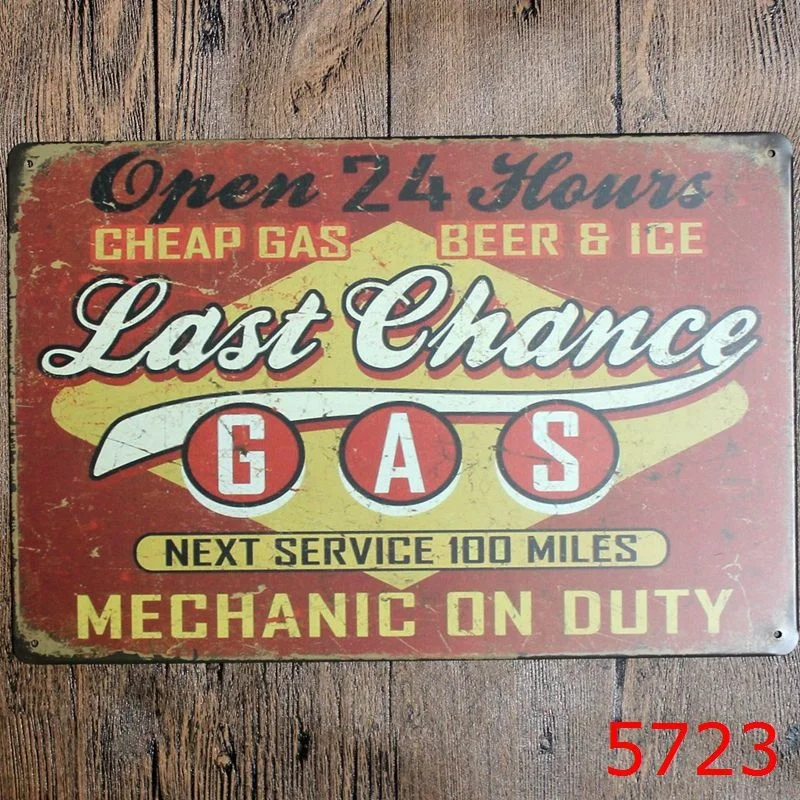 

20X30cm Last Chance Cheap Gas Open 24 Hours Retro Metal Tin Sign Garage Home Pub Bar Wall Decor