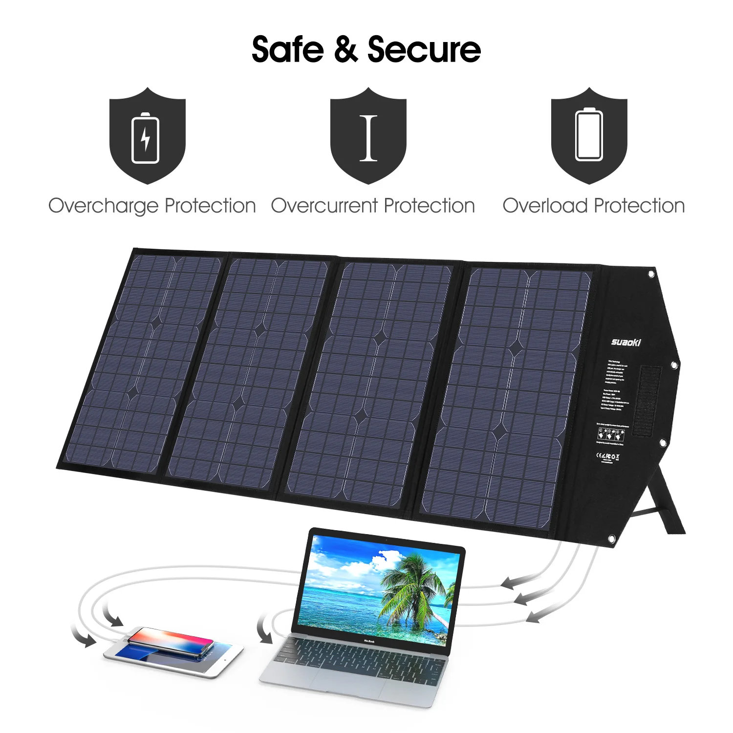 Suaoki 100 Вт Складная солнечная панель зарядное устройство с PD Type-C DC 12 -18V USB QC 3 0