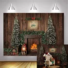 Фон для фотосъемки с изображением рождественской елки камина деревенского камина зимы