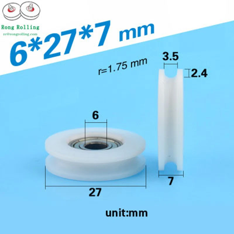 

6*27*7 covered bearing 696zz with U-groove,sliding drawer pulley diameter 27mm,thickness 7mm,nylon roller with 696zz bearing.