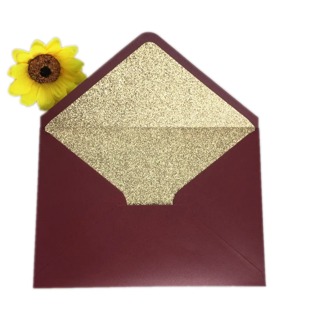 burgundy rose gold 25x переливающийся перламутровый бумажный Свадебный пригласительная карта в конверте перламутровый Блестящий конверт 4 торжества - Цвет: burgundy rose gold