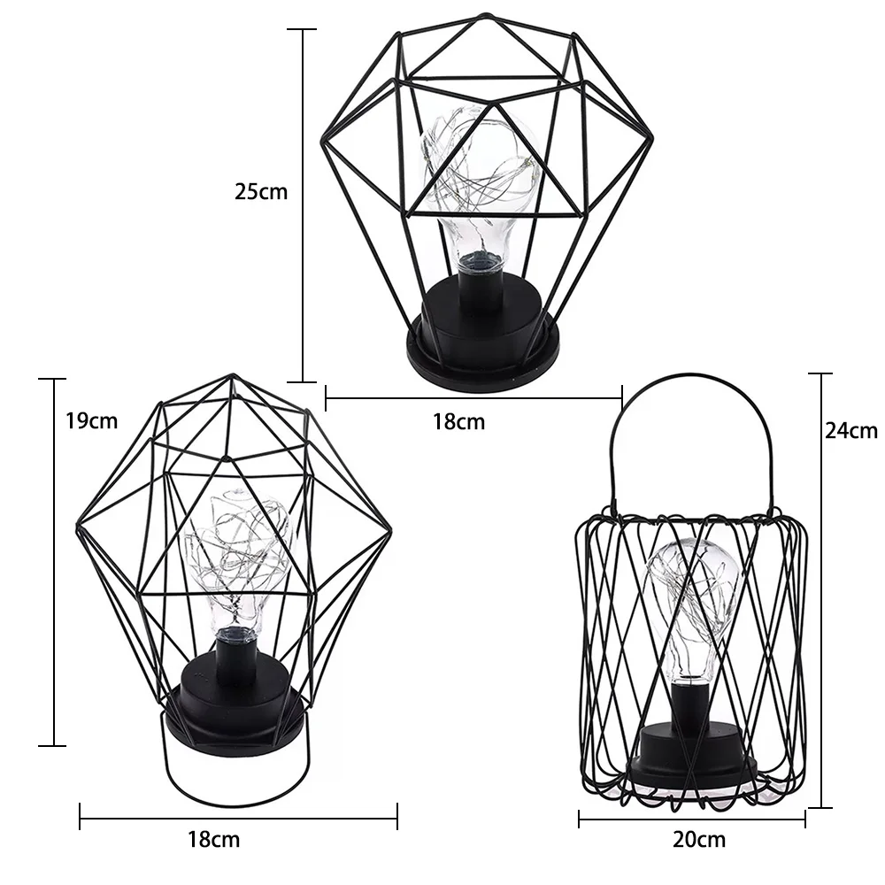 

Iron Geometric Shape Lantern 3D Hanging Fairy Night Light Nordic Style Lampshade Lantern Diamond Chandelier For Home Decor