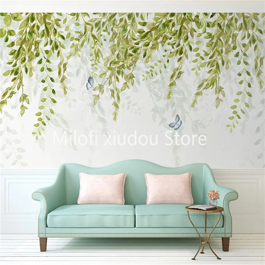 

3D-обои Milofi на заказ, роспись вручную, листья, деревенский стиль, фоновая стена для гостиной, спальни, украшение для стены
