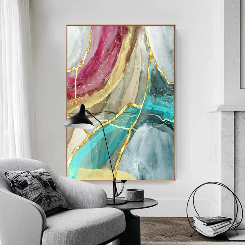 

Абстрактные красочные золотые постеры, Современный домашний декор, печать на холсте, настенные картины для гостиной, настенная живопись бе...