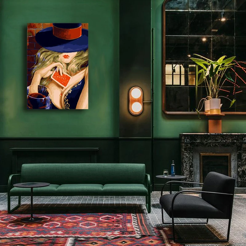 

Красота покер девушка картины по номерам Искусство Ручная масляная краска по номеру Настенный декор картины diy масло руководство bauhin