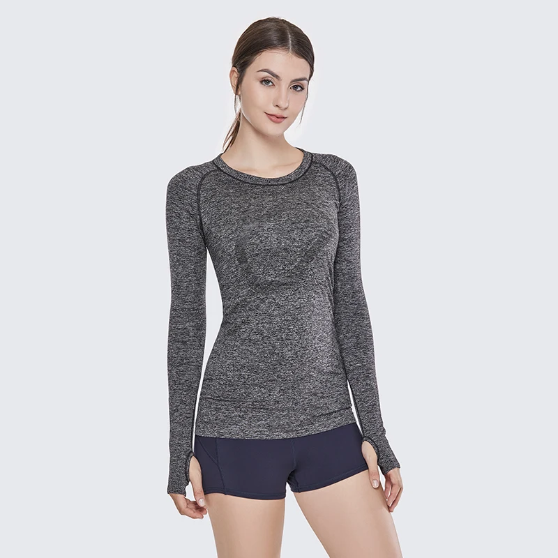 Dark Grey07 SYROKAN женская спортивная футболка с длинным рукавом для бега бесшовная футболка для отдыха - Цвет: Dark Grey07