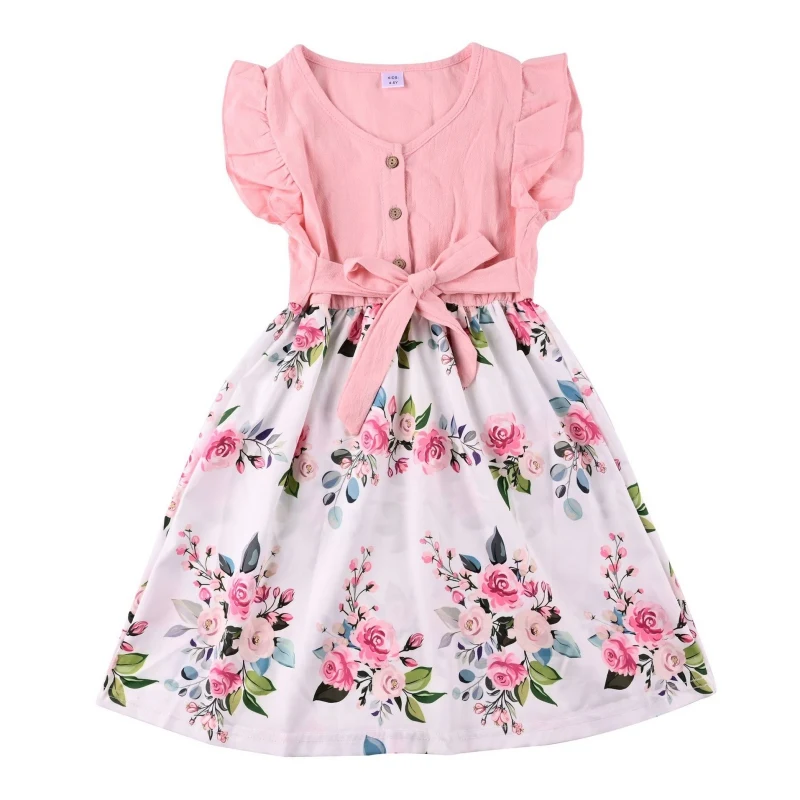 

Baywell Summer Mommy and Me Matching Dress Flare Sleeve Floral Print Dresses Mother Daughter Kids Clothes New Arrival