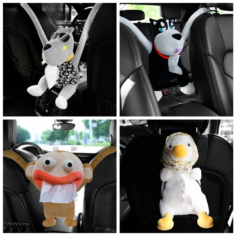 

Cartoon Car Tissue Box For Armrest Chair Back Girls Women Para Autos Plush Husky Creative Animals Dog Napkin Box Car Accessories