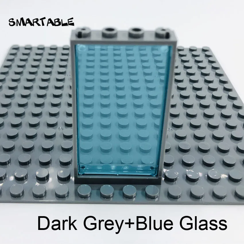 Dark Grey with Blue Умная оконная дверная рама 1x4x6 строительные блоки MOC части со стеклянными игрушками для детей дом совместим все бренды город 20 шт./лот - Цвет: Dark Grey with Blue