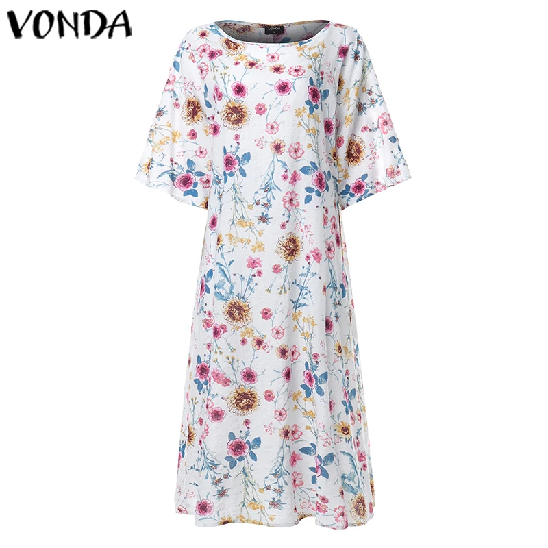 Женское длинное платье VONDA винтажное повседневное праздничное с круглым вырезом