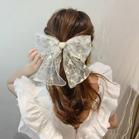 korean style white gauze lace big bow hairpin hair rope embroidered flower temperament hair accessories girls floral bows clips
