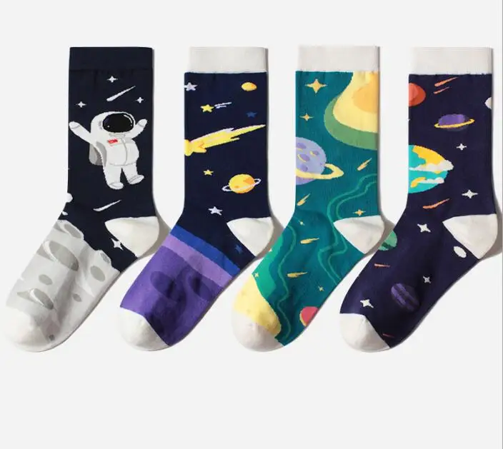 4 Pair Новые космические носки на осень и зиму; Индивидуальные женские носки с планетой - Цвет: 4 Pair