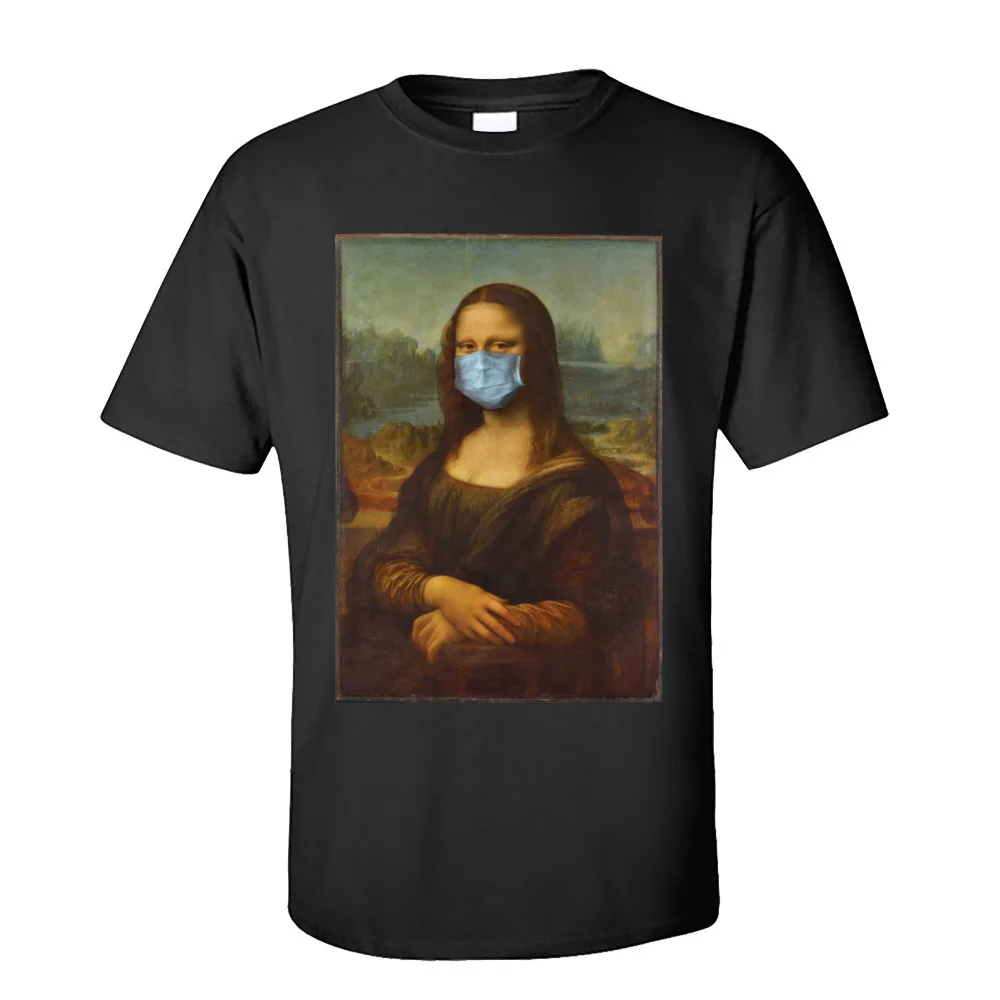 

Kohpweran O-Neck Funny Mona Lisa Face Mask Men T-shirts Prevailing Casual Lycra Young Tops T Shirts Sweat