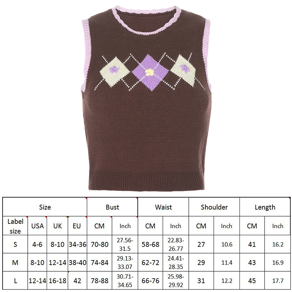 

Vintage Short Sweater Vest Y2K Chic Plaid Knitted Sweater Tank Tops Roung Neck Sleeveless Knitwear Preppy Style Slim Sweaters