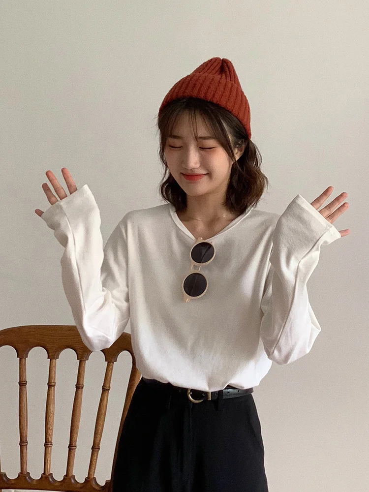 2021 футболка с длинным рукавом Новинка для ранней осени женский топ белым дном