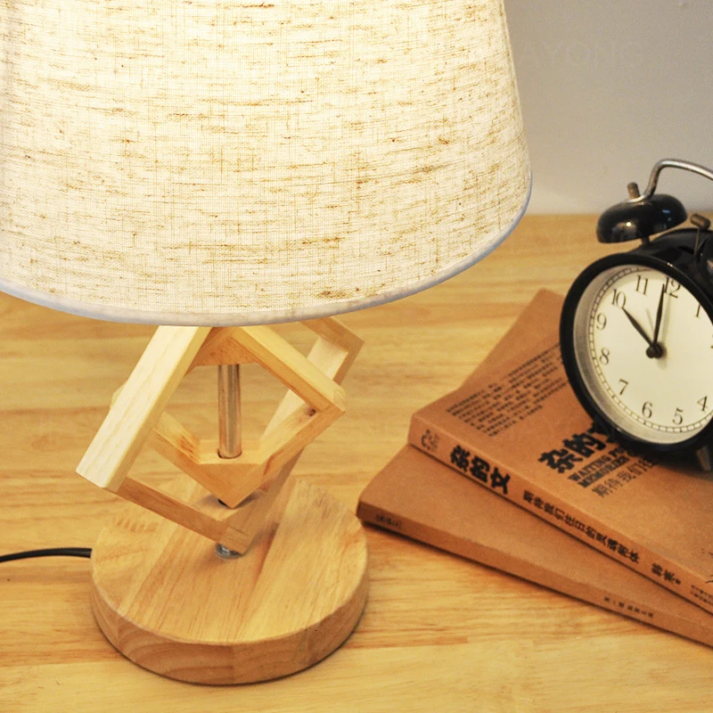 Креативная деревянная Базовая тканевая Настольная лампа для спальни настольная