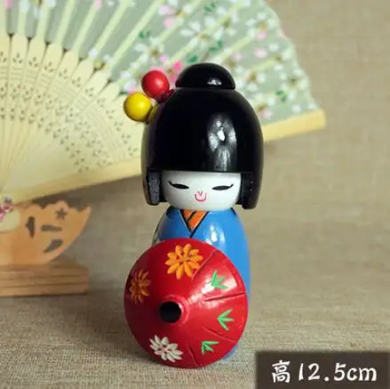 1 шт. новая милая японская кукла Kokeshi с зонтиком, деревянные куклы, размер 12,5 см