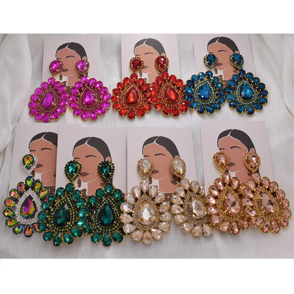 

Luxury Crystal Water Drop Earrings Women Fashion Metal Statement Earrings Wedding Party Gifts Accessory rhinestone Jewelry