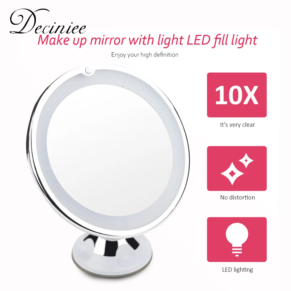 

10X Lights LED Makeup Vanity Mirror with Magnifying Cosmetic Mirror Light Professional Cosmetic Mirrors Folding with Suction Cup