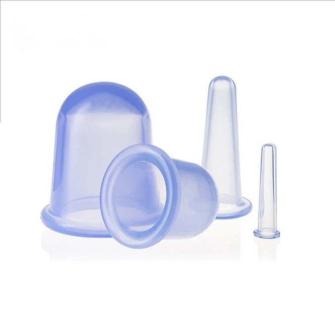Light blue 4 шт., силикон для здравоохранения, вакуумные банки, чашки, чашки для массажа шеи, лица, спины, чашки, массажная банка для расслабления всего тела - Цвет: Light blue