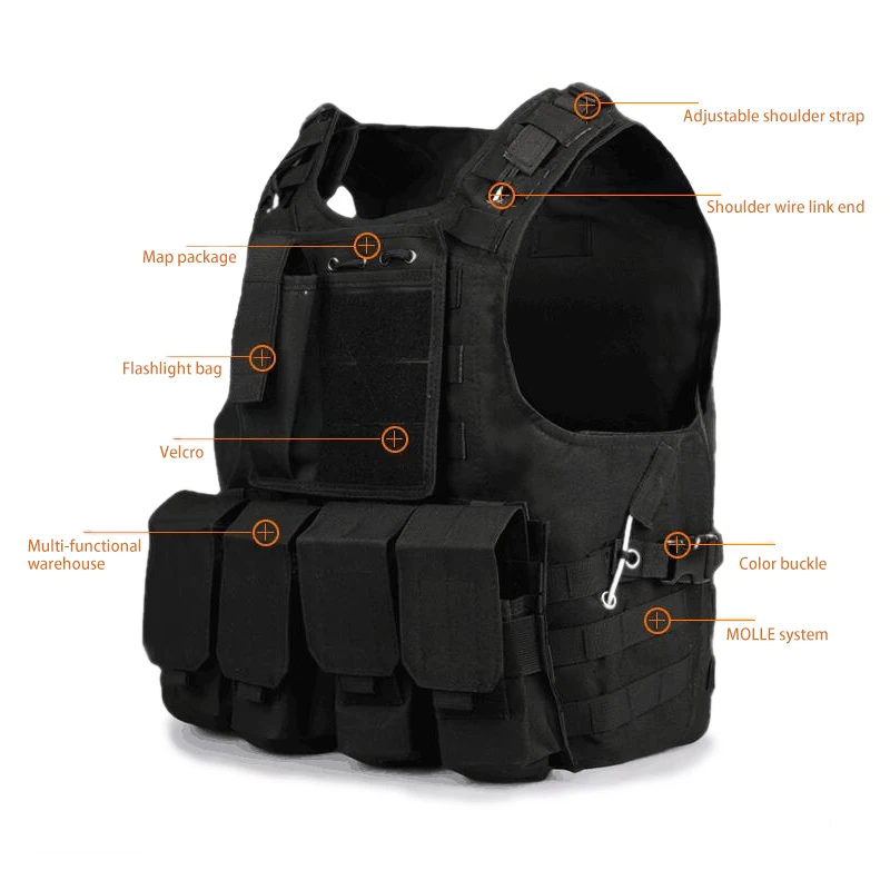 Black Adult Outdoor Multi-function Tactical Vest Molle Armor Hunting Jungle Equipment | Vests