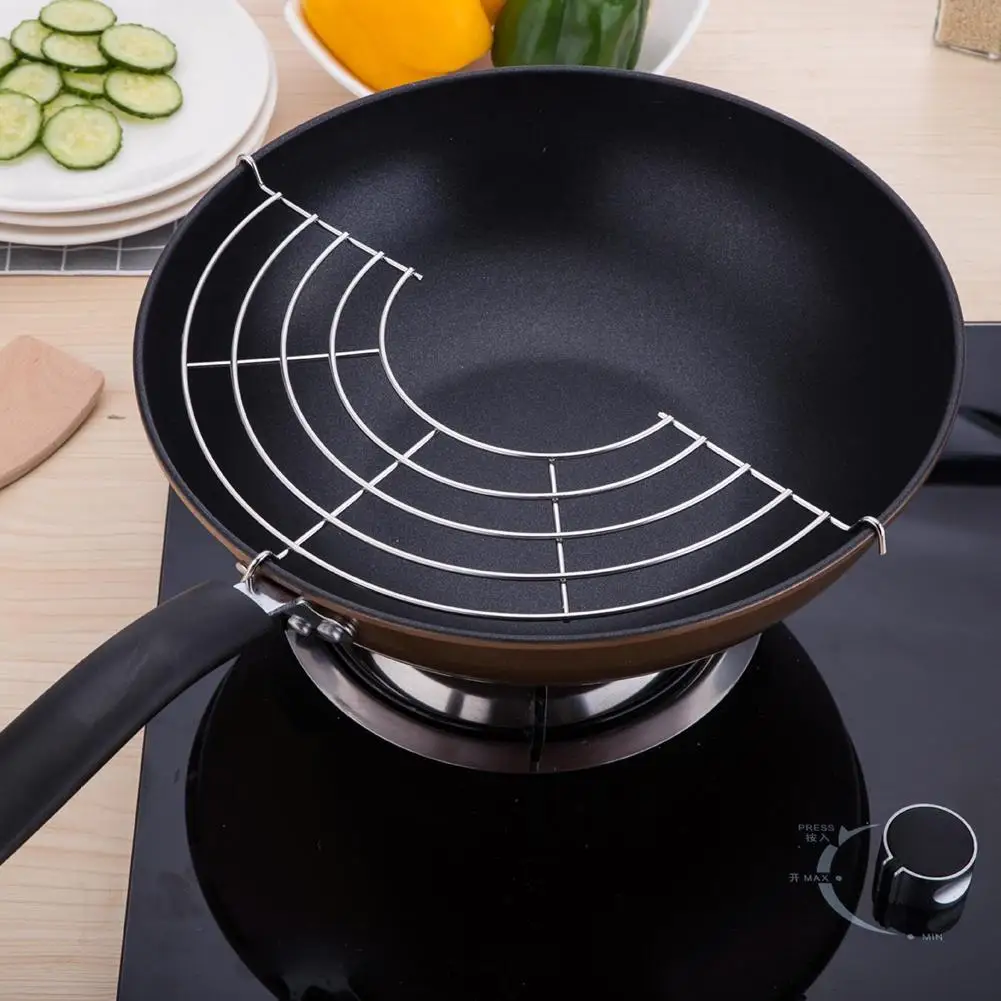 

24/26/28/30cm Stainless Steel Semi-circular Frying Pan Oil Drain Rack Shelf Heat-resistance, Rust-proof Stainless strong sturdy
