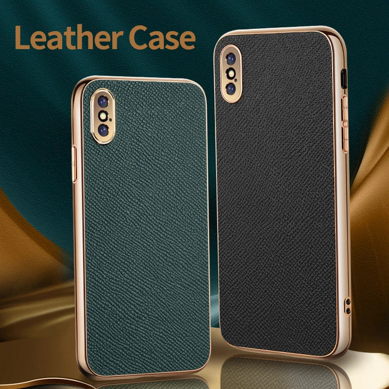 

Hyso Luxury Plating Designed Shockproof Soft Genuine Leather Mobile Phone Case For iPhone X Xr Xs Max 12 11 Pro Max Cover Funda