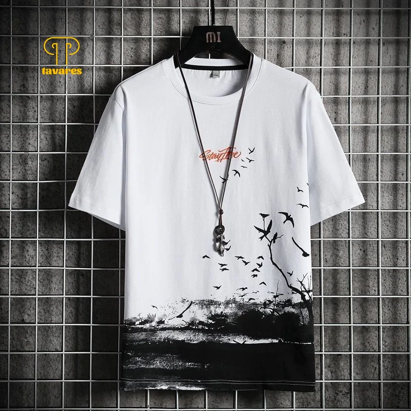 

TAVARES Men Short Sleeve Antiquity Ink stain T-Shirts Summer Casual Tees Cotton Smiley Tops Oversized Streetwear Harajuku T-Shir