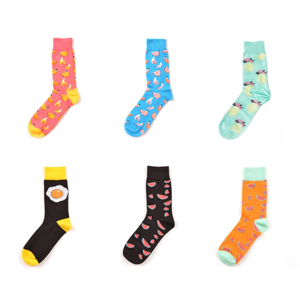 Носки для взрослых до середины голени с рисунком фруктов Арбузов бананов яиц
