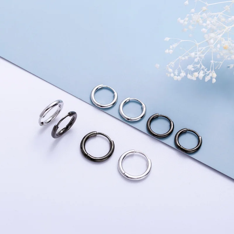 Серьги кольца Huggie круглые из серебра 100% пробы для мужчин и женщин пирсинга в