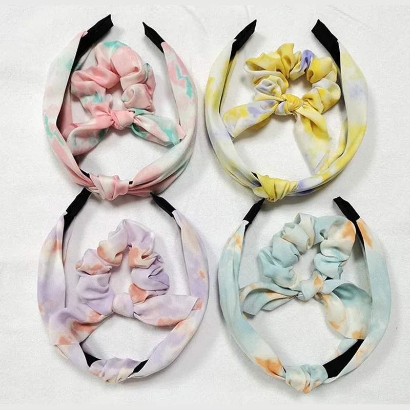 

1 комплект, галстук-краситель, тюрбан, резинки, наборы для женщин, завязанные цветные резинки для волос, кроличий мех, эластичные аксессуары ...