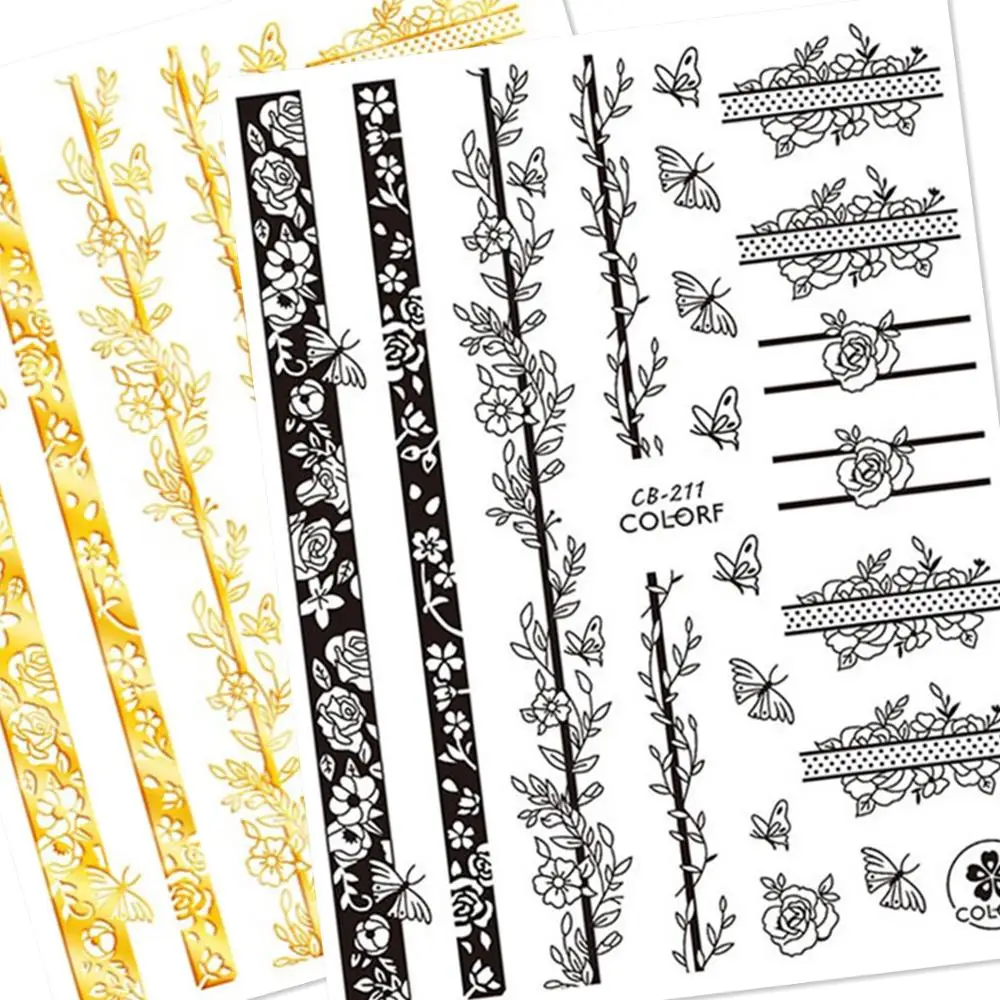 

Newest Black Gold Flower Strip Design 3D Self Adhesive Decal Decoration Tip for Nail Art Sticker CB-211