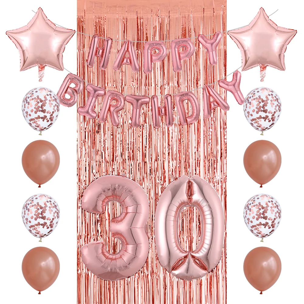 

26 шт День рождения воздушный шар 18 20 30 40-й номер фольги шар День рождения украшение буквы конфетти розовое золото латексная занавеска для до...