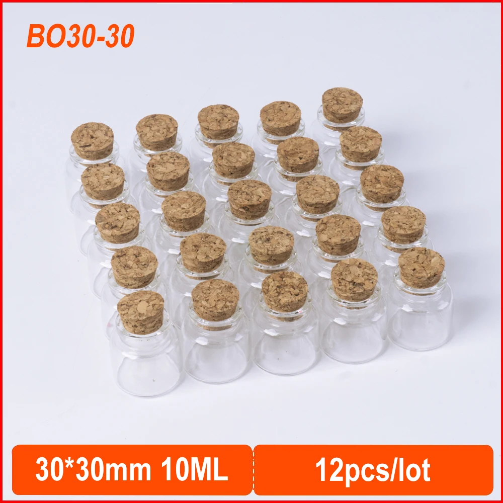 

30*30mm 10ml mini clear glass bottle with cork stopper DIY Glass Vials Jars Storage Bottles Wish Bottle 12pcs