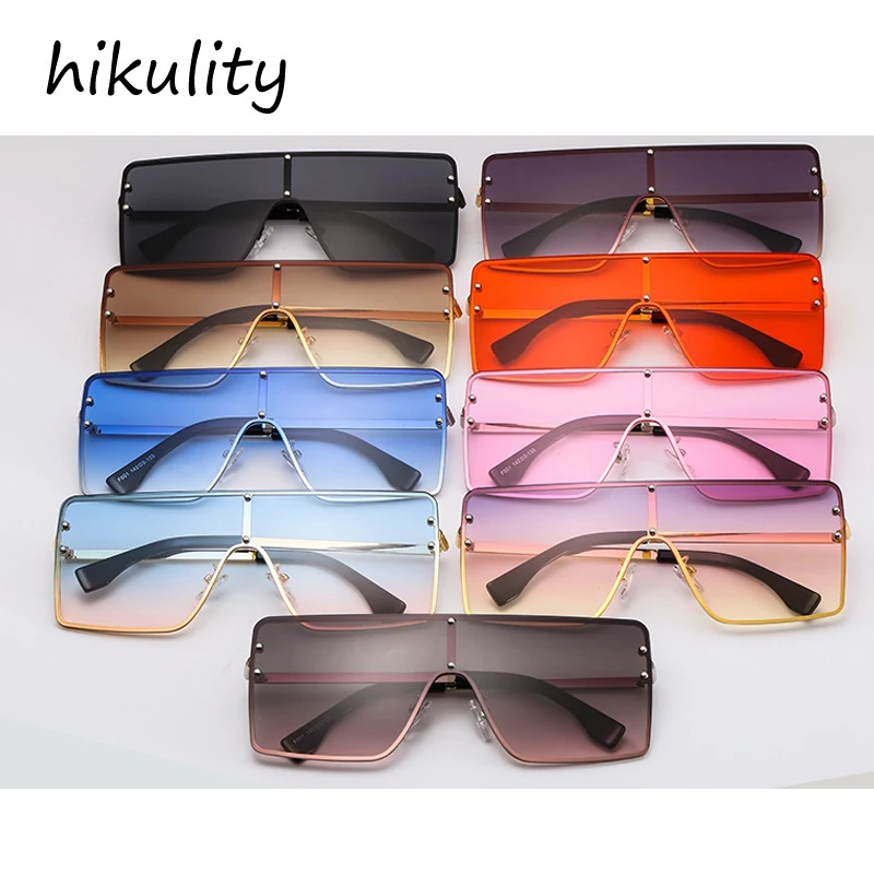 

Vintage Oversized One Piece Sunglasses For Women New Fashion Alloy Suqare Sun Glasses Female Rivet Gradient Big Farame Eyewear