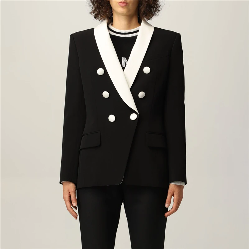 

Big-name autumn new 2021 green fruit collar double-breasted black and white stitching suit jacket women's fashion commuterjacket