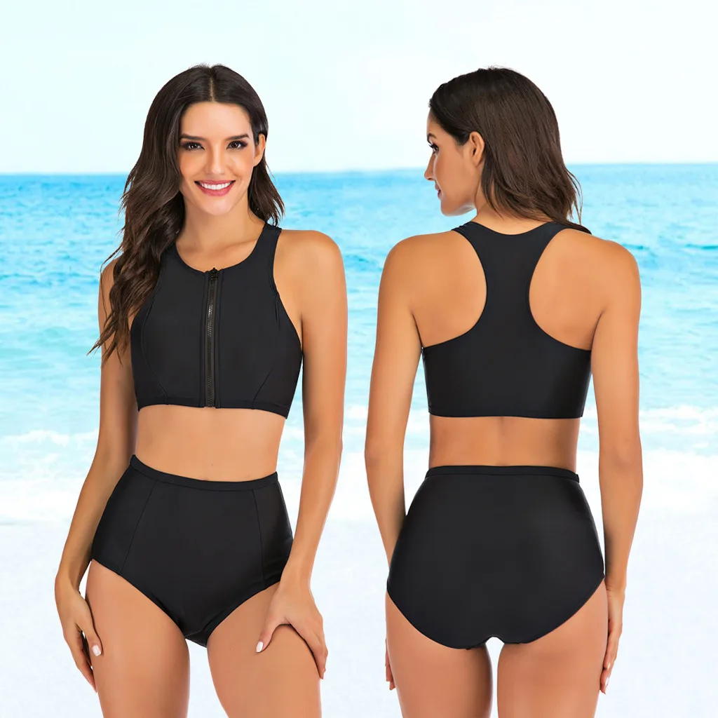 Купальник женский на молнии пуш ап с высокой талией|Комплект танкини| |