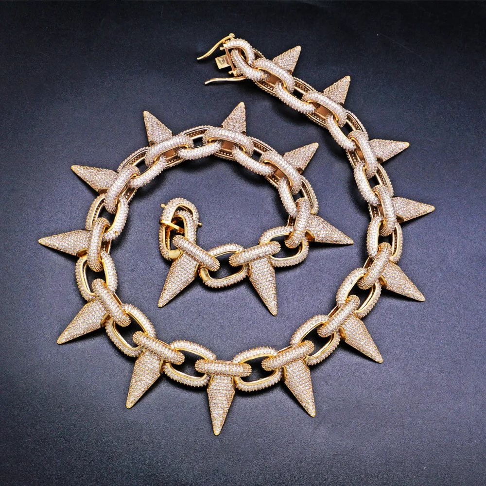 Роскошное ожерелье из циркония AAA с заклепками и шипами мужское золотого