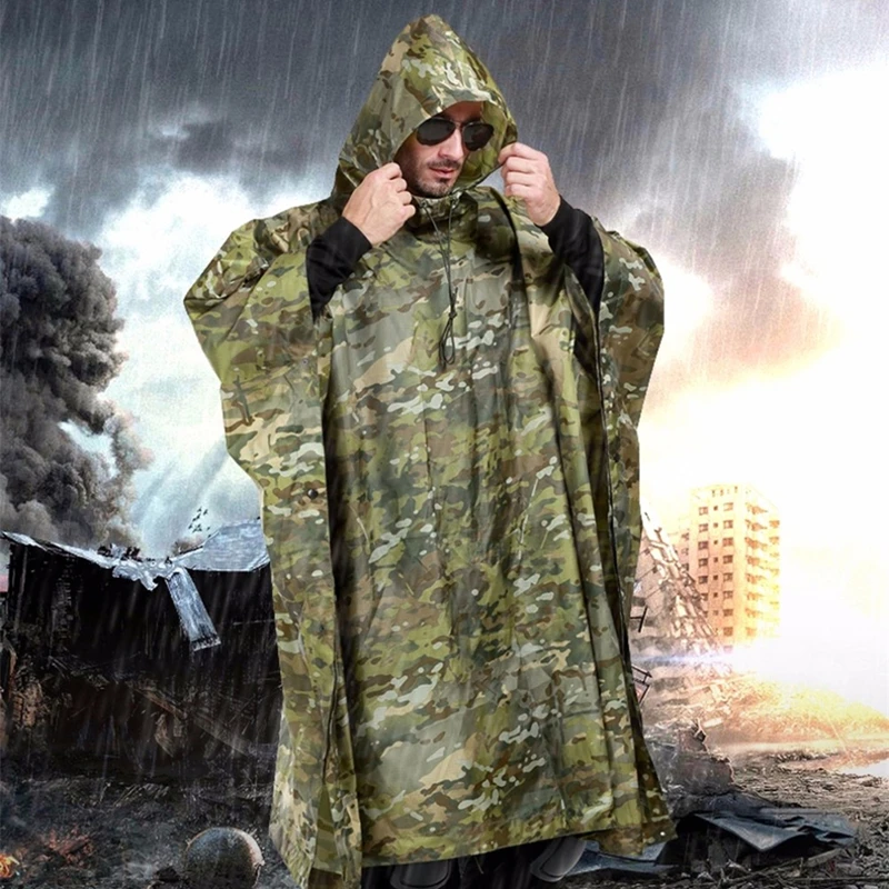

New Outdoor Camping Tent Poncho Military Tactical Working Hiking Hunting Rain Coat Canopy Cycling Rainwear Multi Used Rain Gears