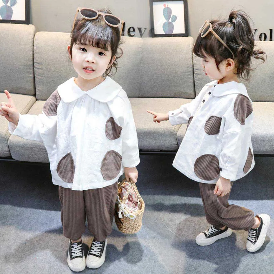 Одежда для девочек свободная рубашка и штаны комплект из 2 предметов Модный