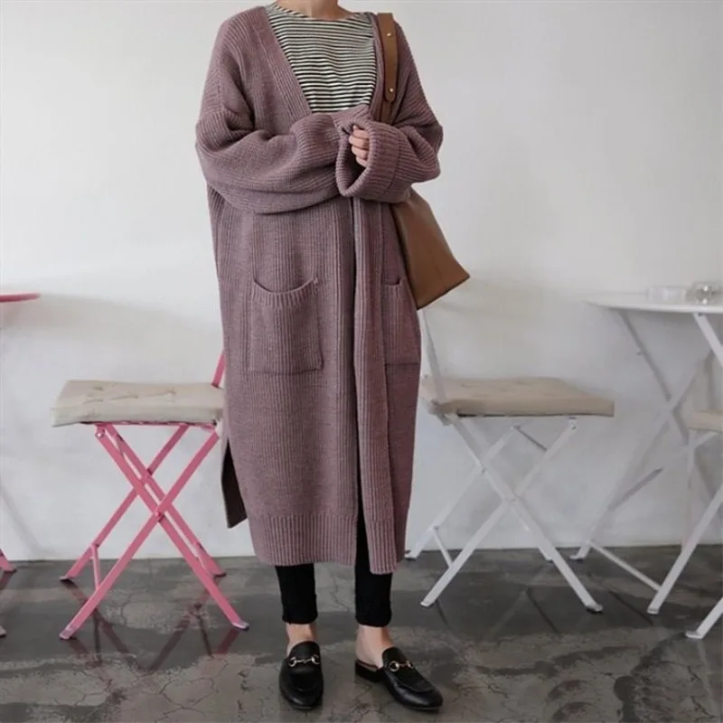 

Spring Autumn Long Cardigan Women 2021 Fashion Harajuku Loose Knit Sweater Female Casual Black d Jacket Coat