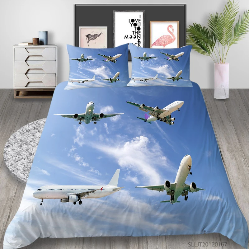

3D Print Airplane Bedding Set Modern Decor Boy Bed Set Pillowcase Single Double Full Queen King Duvet Cover Set 2/3 Pcs