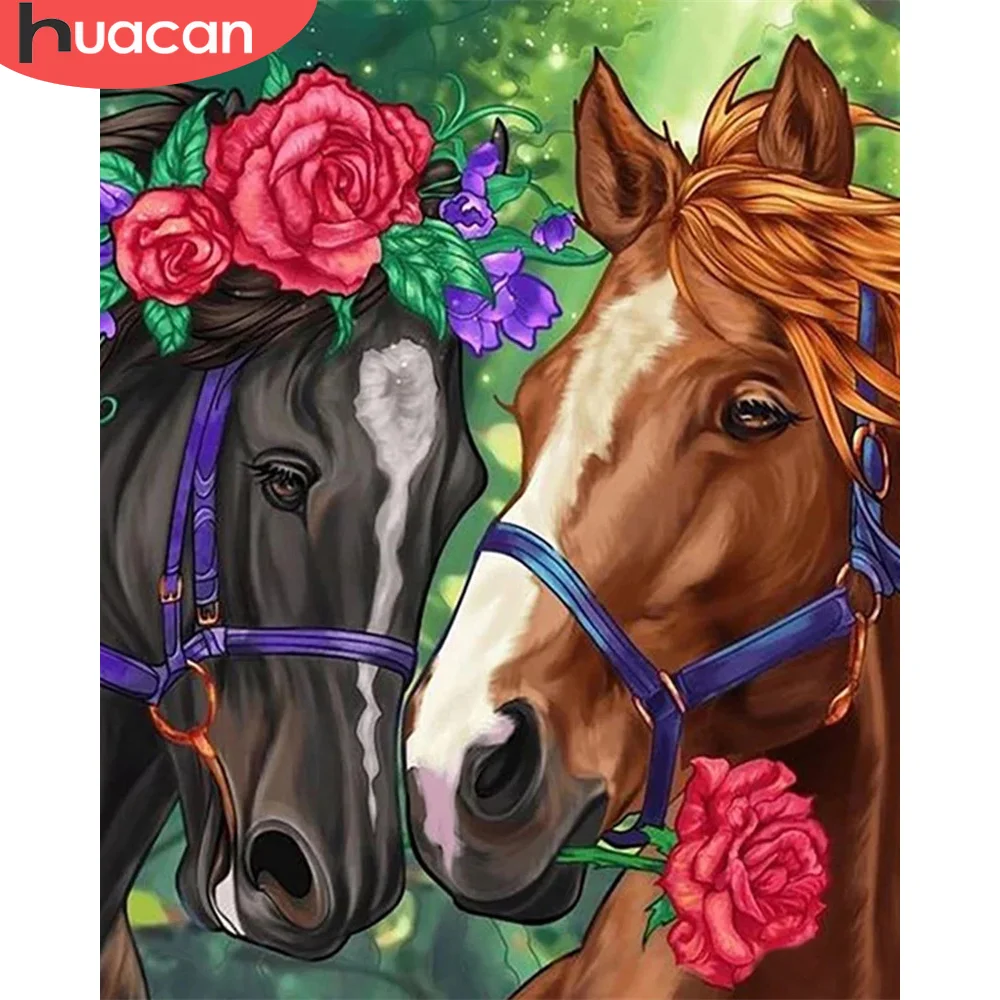 

HUACAN краска по номеру Лошадь Животное расписанная вручную картина по номеру цветок рисунок на холсте украшение для дома Декор для детской ко...