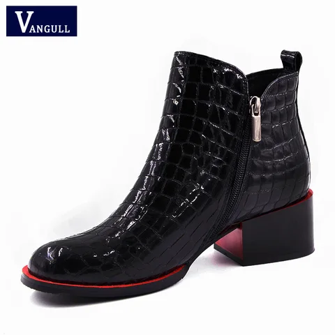 Vangull/женские ботинки; Новинка 2018 года; Модная обувь; Женские черные ботильоны из натуральной кожи; Зимние теплые шерстяные ботинки на квадратном каблуке
