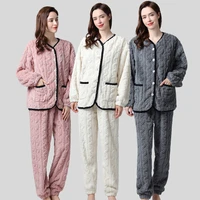 women winter pajama sets thicken flannel warm homewear sleepwear casual pink fleece plus size sleep tops loose womens clothing