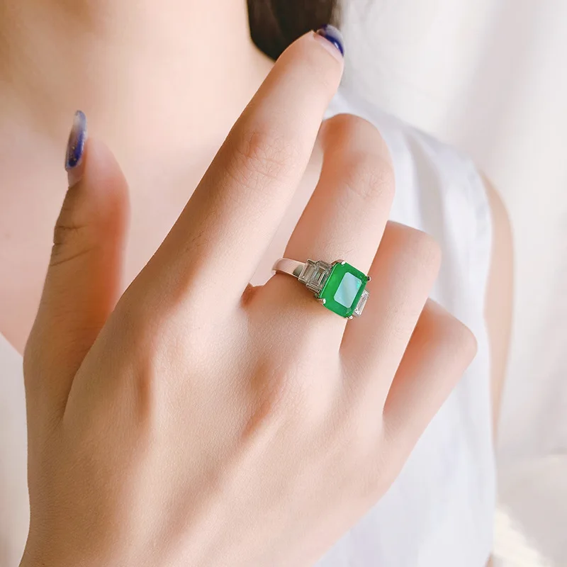 

ANZIW Sterling Silver Emerald Cut 8x10mm Green Lab Created Emerald Vintage Classic Engagement Ring For Women Jewelry Gifts